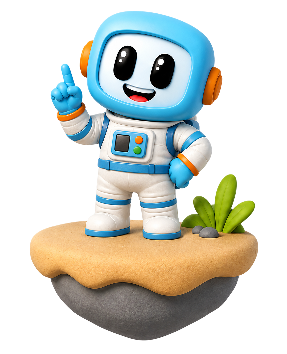 Direct mascot in astronaut suit standing on a small island